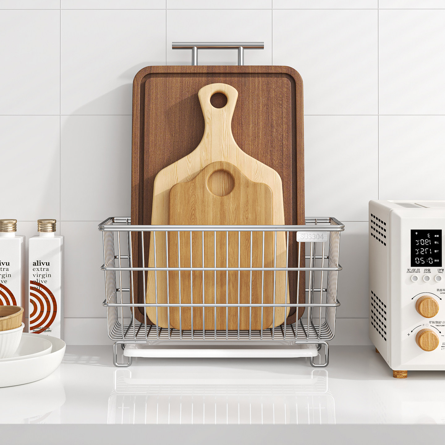 菜板收纳筐304不锈钢厨房砧板架切菜放置架碗碟架浴室窄长网篮子