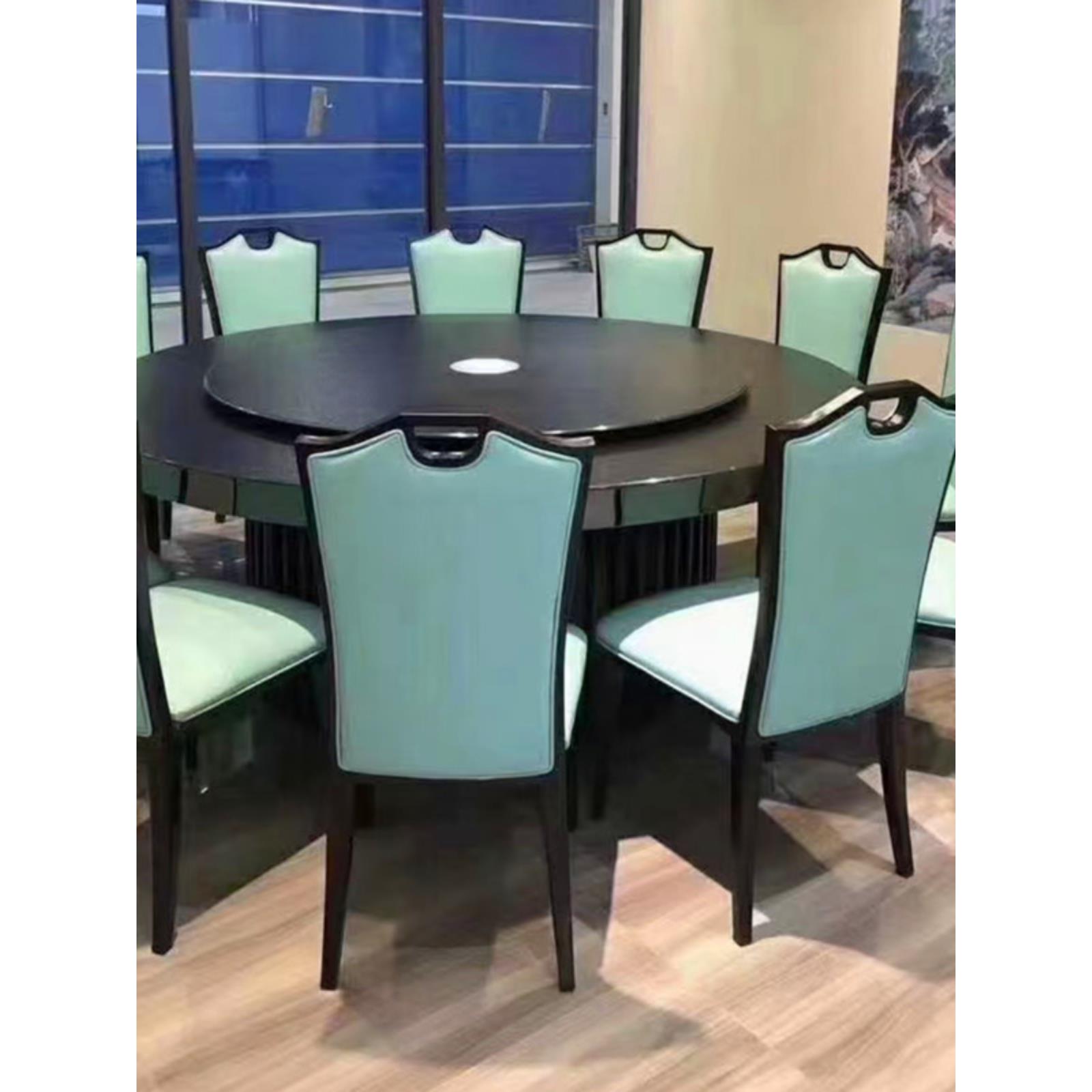 轻型豪华酒店大圆桌餐椅现代简约真皮软垫椅靠背椅餐厅包厢宴会厅