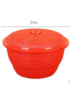 红色塑料带盖馒头筐家用时尚厨房菜筐水果收纳筐洗菜篮有盖置物筐