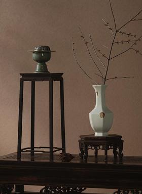 大相莲花 新中式花瓶底座 实木底托 花架 家居摆件工艺品展示架