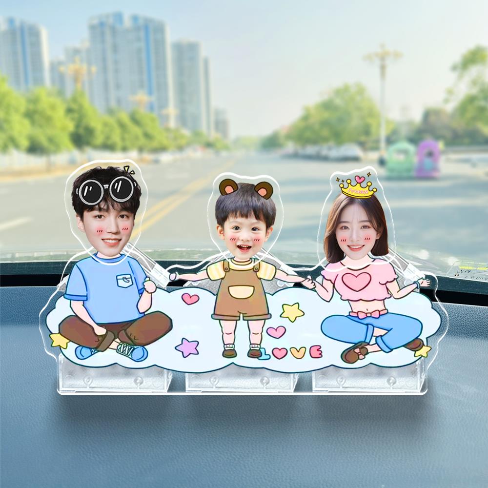 亲子情侣一家三口摇头摆件定制照片汽车中控台装饰人形立牌亚克力