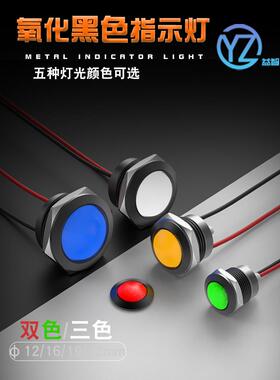 球面带线氧化黑色指示灯红绿蓝双色三色防水信号灯12mm16/19/22mm