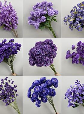 紫色系仿真假花婚庆单只花材结婚现场路引插花婚礼堂吊顶装饰绢花