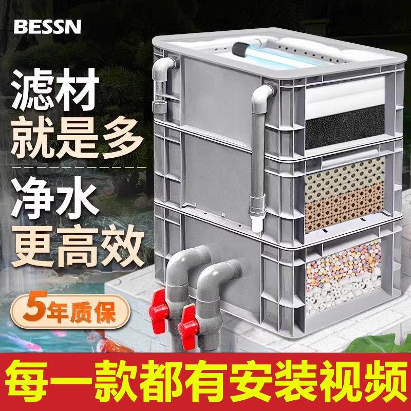 BESSN周转箱过滤盒鱼缸过滤器滴流过滤盒外置上滤鱼池水循环系统