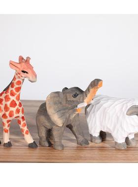 长颈鹿 大象 吉祥 白羊 纯手工木雕摆件 创意动物实木摆件手办