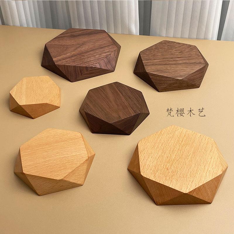 胡桃木装饰摆件汽车模型手办木制展示台拍照道具手工艺品实木底座
