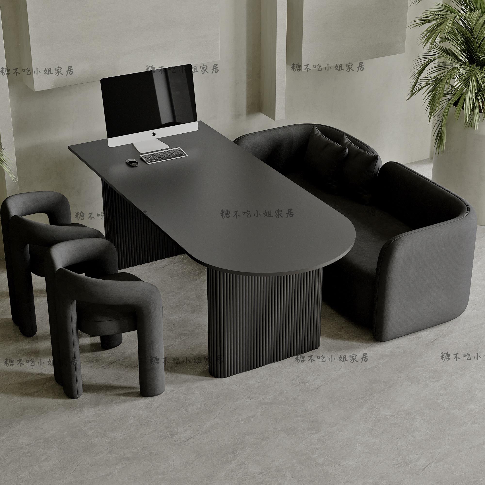 高级影楼接单桌岩板婚纱店选片桌椅美容院摄影休息区洽谈沙发组合