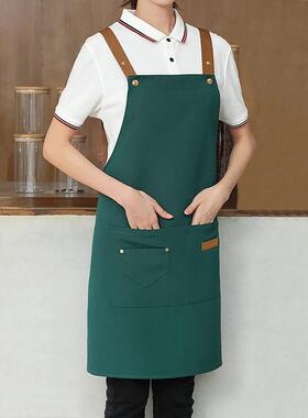 绿色帆布围裙防水定制印字餐饮专用酒店咖啡店餐饮后厨房工作围腰