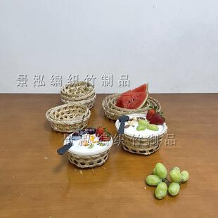 竹编芋泥碗波波甜品手工特色竹篮篓空手工编织爆款热销豆花竹篓碗