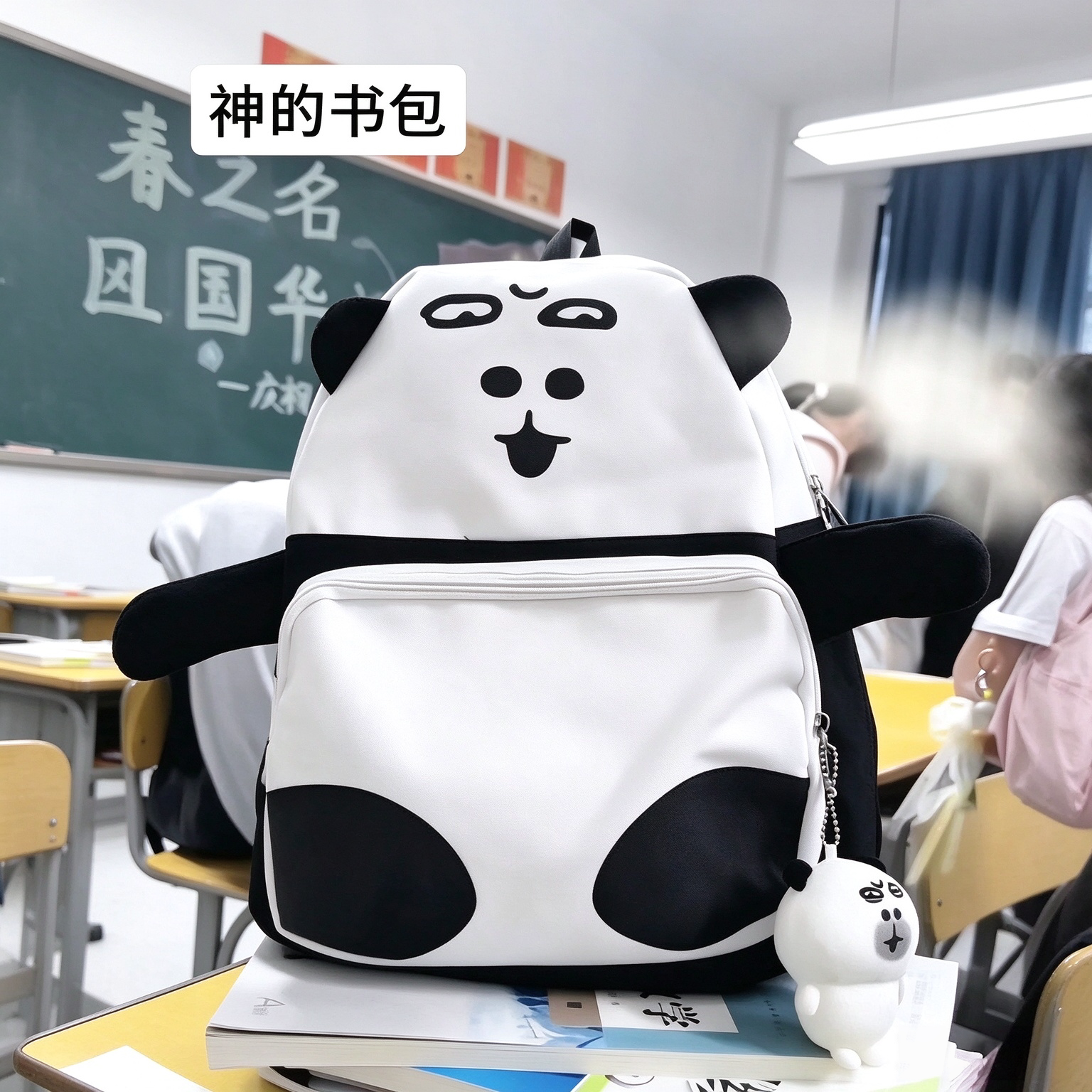 暴走漫画熊猫表情包书包恶搞邪魅一笑表情背包熊猫人学生双肩背包