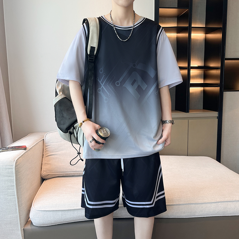 冰丝短袖t恤男孩青少年夏季运动套装2025新款高中初中学生篮球服