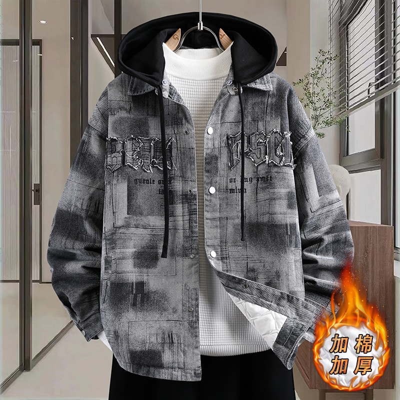 夹棉加厚牛仔衣外套男秋冬季美式潮牌二棉夹克青少年学生男装棉服