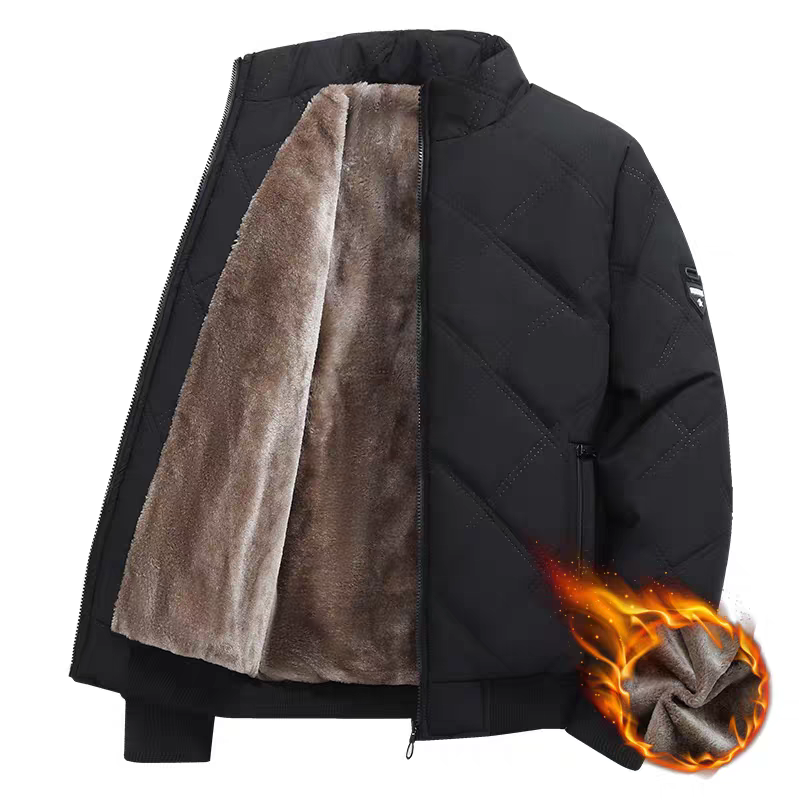 爱拼男装新款中老年冬装加绒加厚保暖冬季立领棉服外套长款男暖和