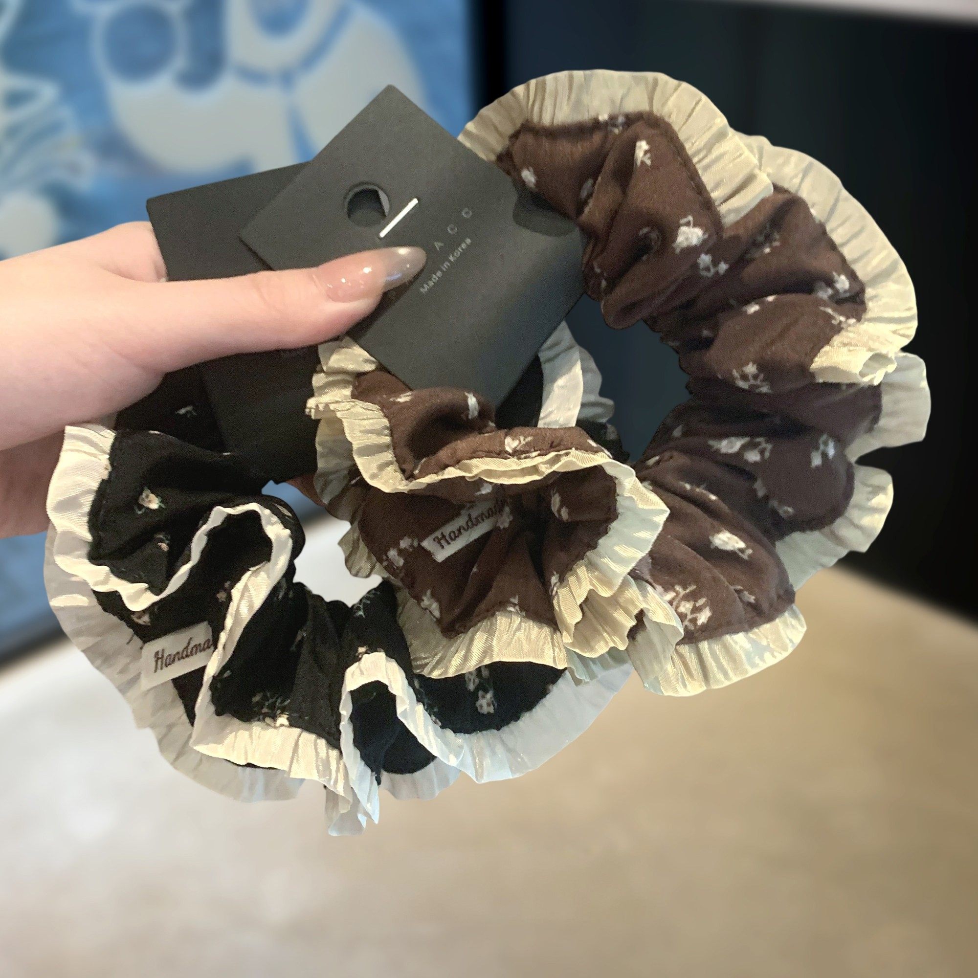 韩国秋冬复古碎花边双层大肠发圈气质高级感扎马尾头绳文艺橡皮筋,饰品/流行首饰/时尚饰品新,发饰,淘宝优惠券,粉丝福利购,淘宝优惠卷