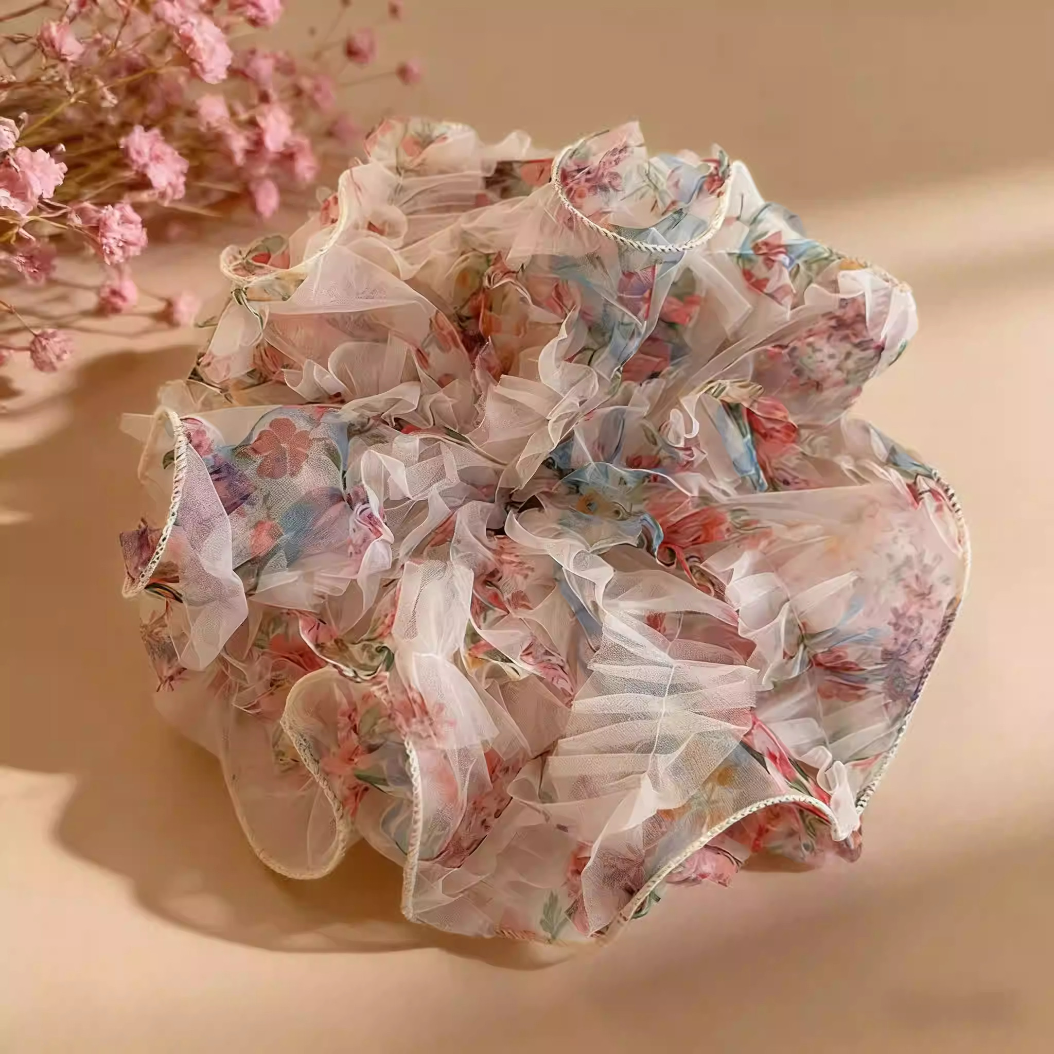 泡泡花园~粉色碎花网纱大肠发圈女高级感重工发绳丸子头超大头饰,饰品/流行首饰/时尚饰品新,发饰,淘宝优惠券,粉丝福利购,淘宝优惠卷