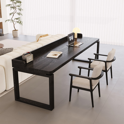 实木电脑桌意式极简书桌轻奢高级感现代简约家用书房办公桌工作台