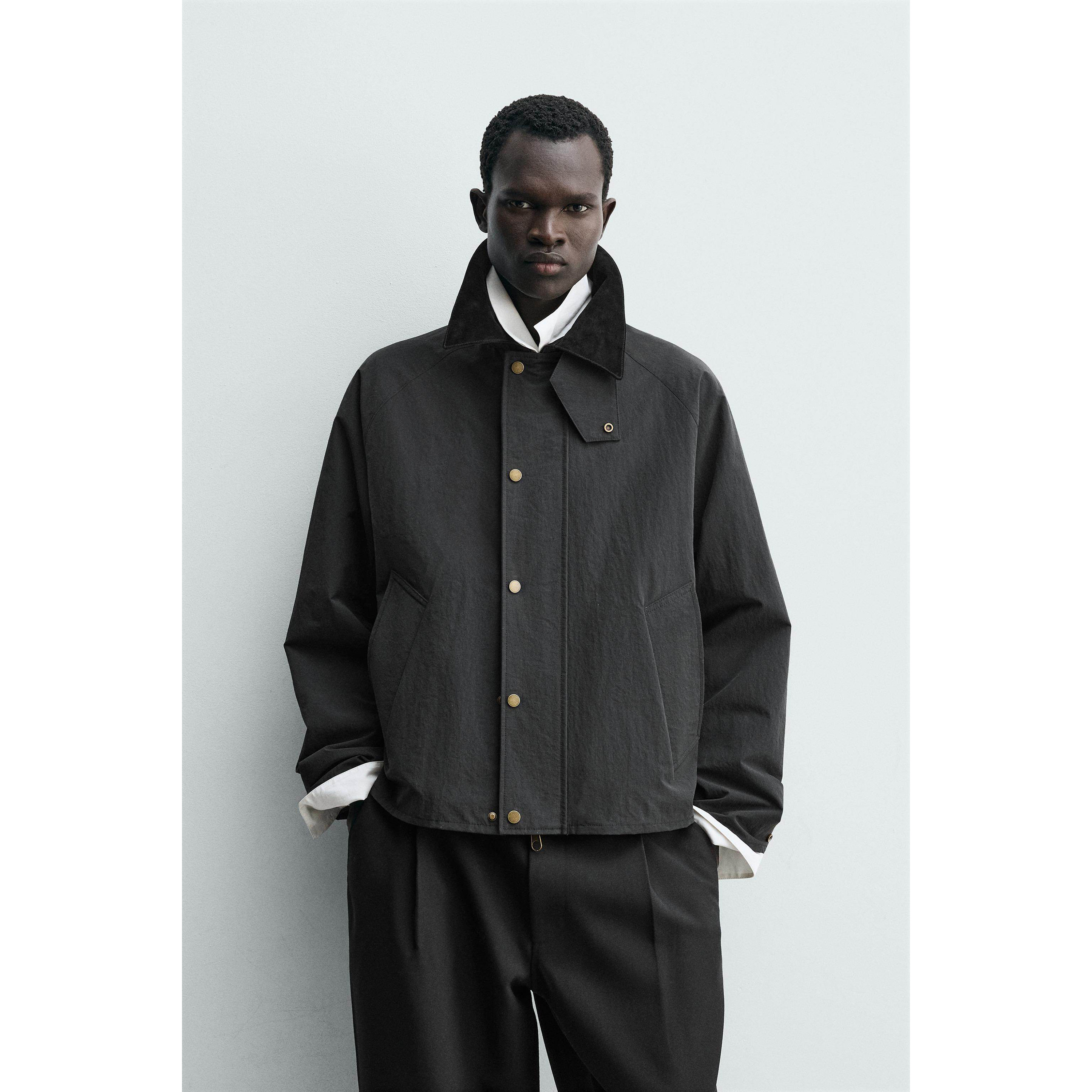 柜799！ZA 冬季新品 男装 拼接皮革翻领短款夹克外套 8281102 800