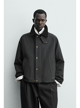 柜799！ZA 冬季新品 男装 拼接皮革翻领短款夹克外套 8281102 800