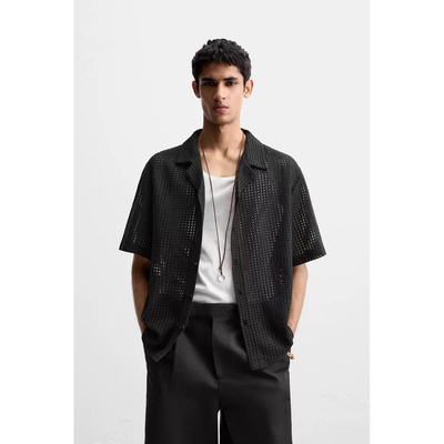 2025年夏季新品 男装 宽松短袖镂空纹理简约提花衬衫2688104 800