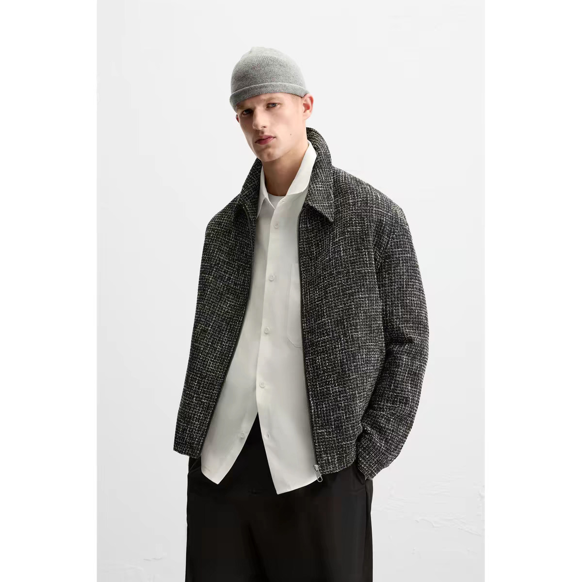2025春季新品 男装 拉链纹理短款翻领长袖衬衫休闲外套 0706469