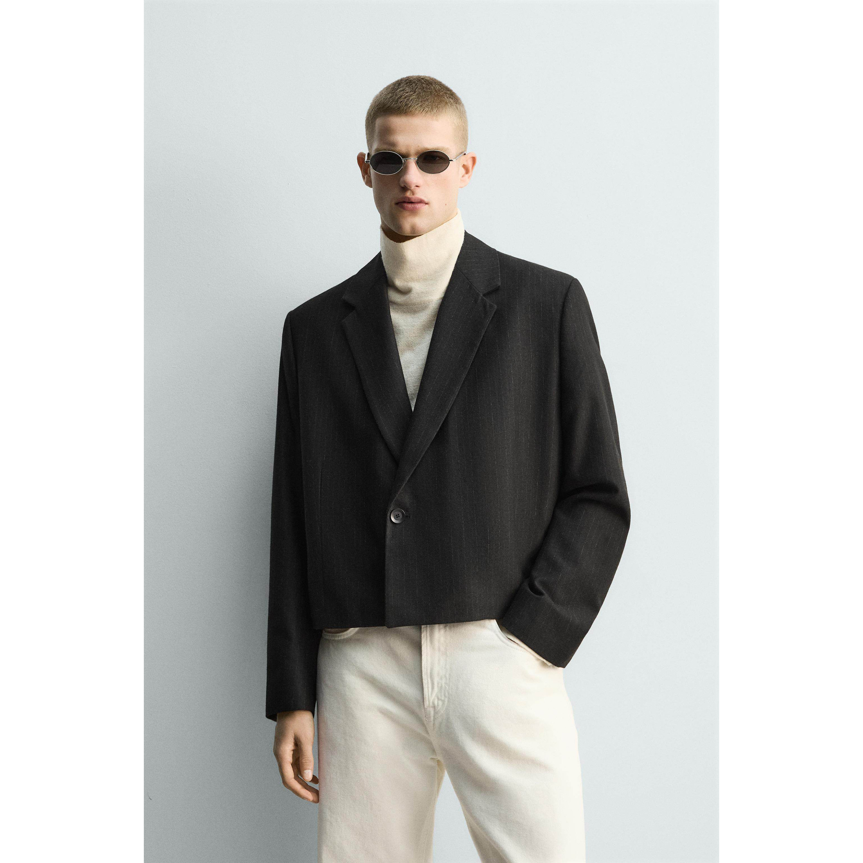 ZA 2025 冬季新品 男装 短款版型细条纹休闲西装外套 6983363 922