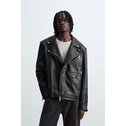 ZA 2025 秋季新品 男装 美式宽松仿皮机车款夹克外套 8491420 800