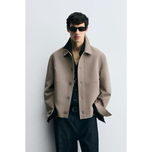 ZA 2025 年秋季新款男装时尚休闲翻领长袖衬衫外套 6861390 708