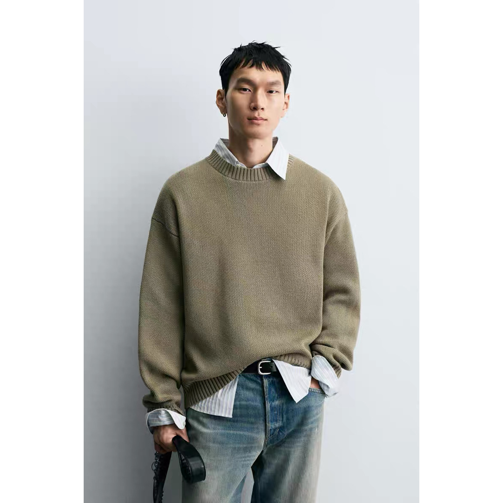 ZA 2025 秋季新品 男装 棉质纹理宽松圆领长袖针织衫 3920325 526