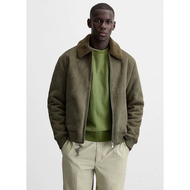 2025秋冬新品男装皮毛一体加厚拼接绒面质感效果夹克外套 6318460