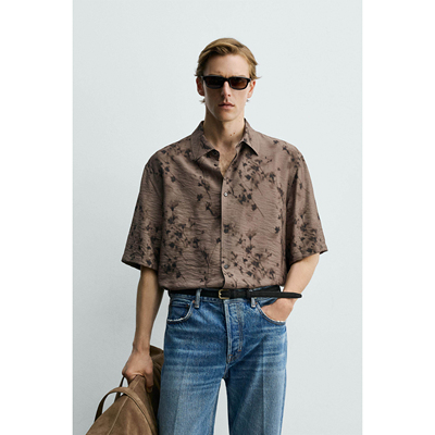 柜399！ZA 夏季新品 男装 宽松印花粘纤混纺垂性衬衫 4811052 700