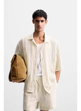 2025新款 夏季新品 男装 度假风镂空钩针短袖纹理衬衫3772410 251