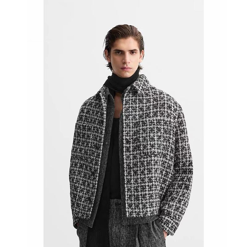 柜699！秋冬新品男装纹理修身翻领衬衫格子小香风外套潮 9621321