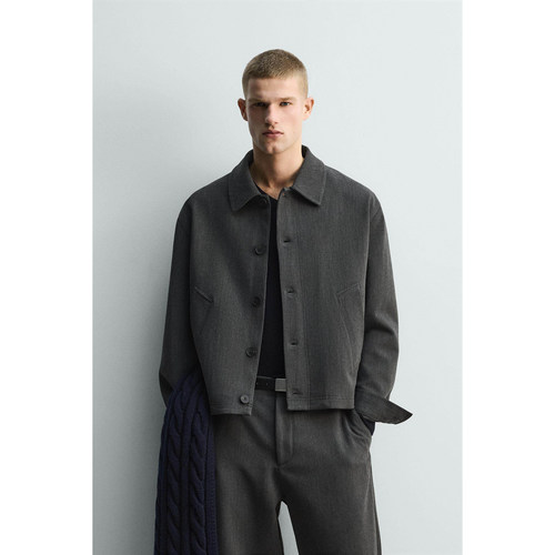 ZA 2025 折扣季 男装 短款结构翻领长袖衬衫外套 6861901 922