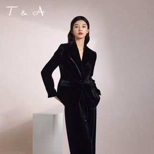 【2026年春季新款】T&A天嘉爱鎏光高奢收腰丝绒西装外套通勤百搭