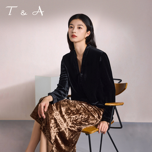 【2026年春季新款】T&A天嘉爱鎏光V领丝绒上衣轻奢优雅