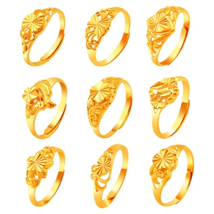 戒指女久不掉色越南沙金可调节情侣花朵戒子镀金细满天星指环饰品