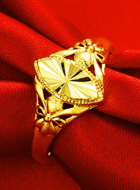 越南沙金戒指女款仿真黄色戒子活口可调节时尚饰品久不褪色防过敏