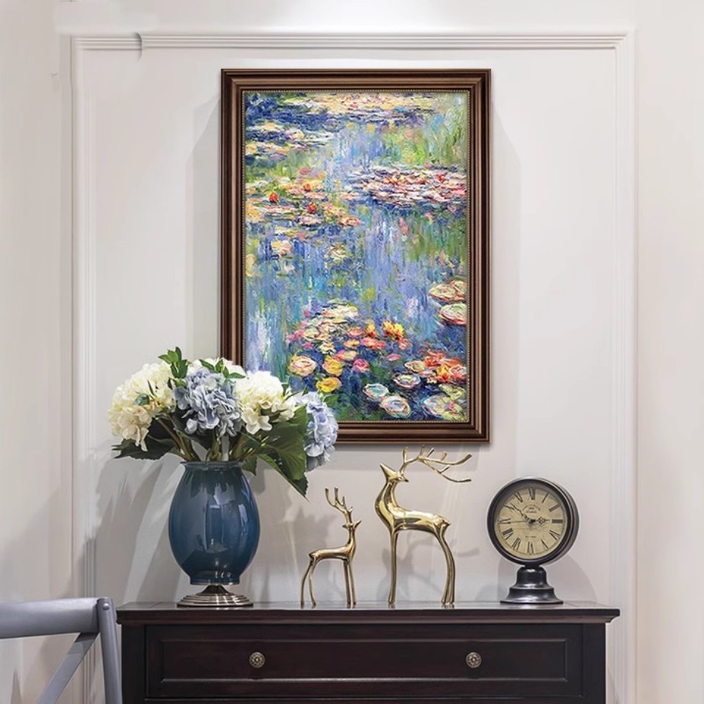 莫奈睡莲油画手绘玄关装饰