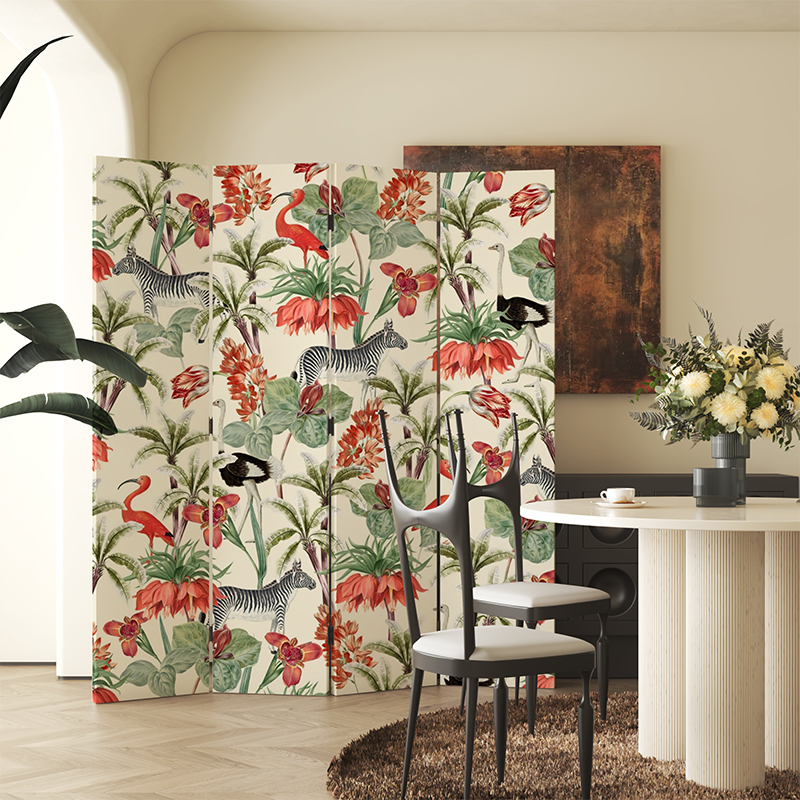 欧式田园花鸟屏风隔断客厅卧室双面遮挡家用简易装饰法式中古折屏