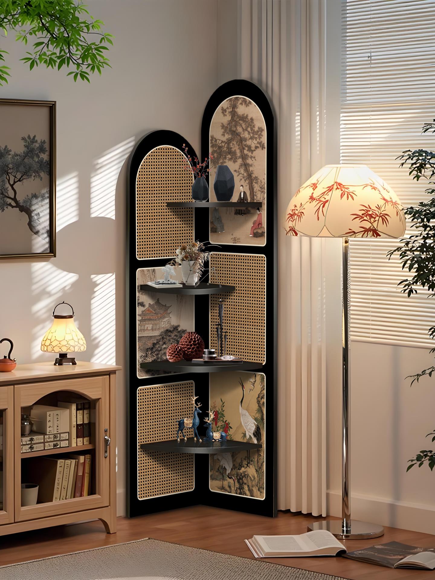 宋代美学转角柜子客厅收纳中古三角柜墙角置物架床头摆件装饰书架