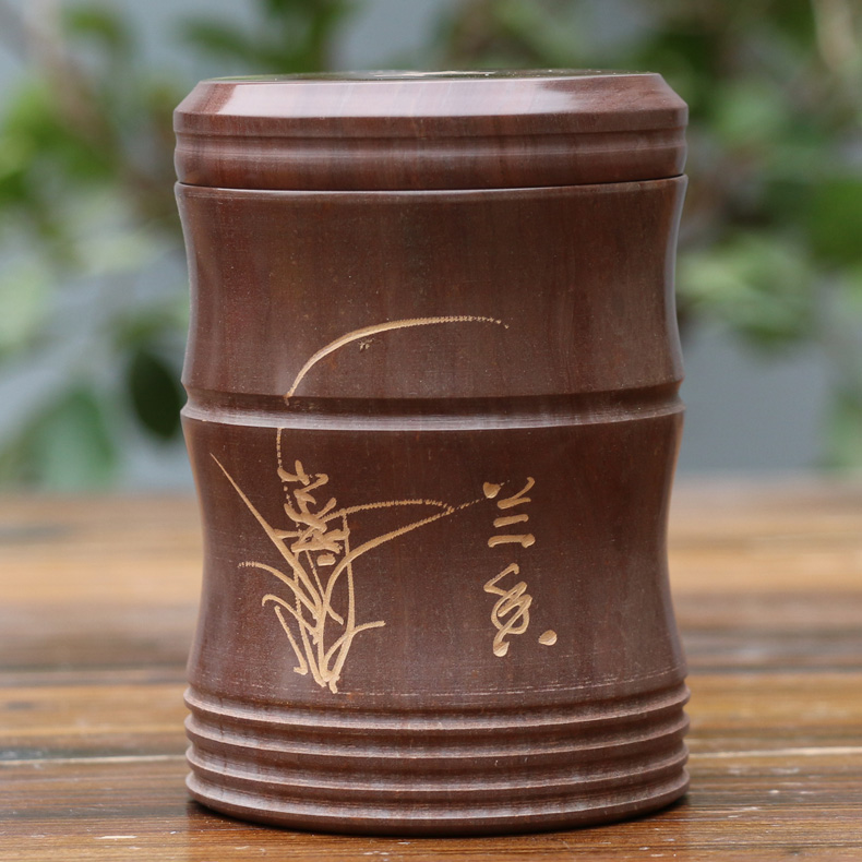 御工天然木鱼石茶叶罐小号茶桶筒普洱储存茶盒家用茶仓醒茶罐子