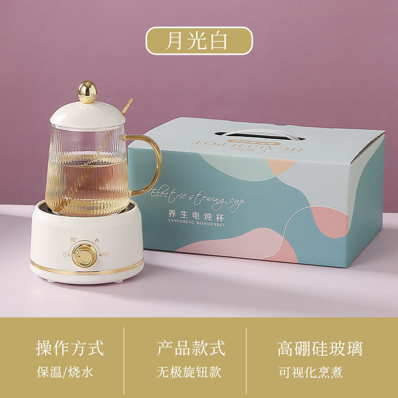 大容量加热恒温烧水杯迷你玻璃电炖杯办公室花茶养生杯热牛奶神器