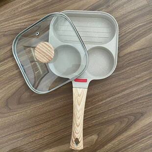 跨境带盖四孔煎蛋锅不粘锅家用早餐锅麦饭石平底锅迷你煎锅煎蛋器