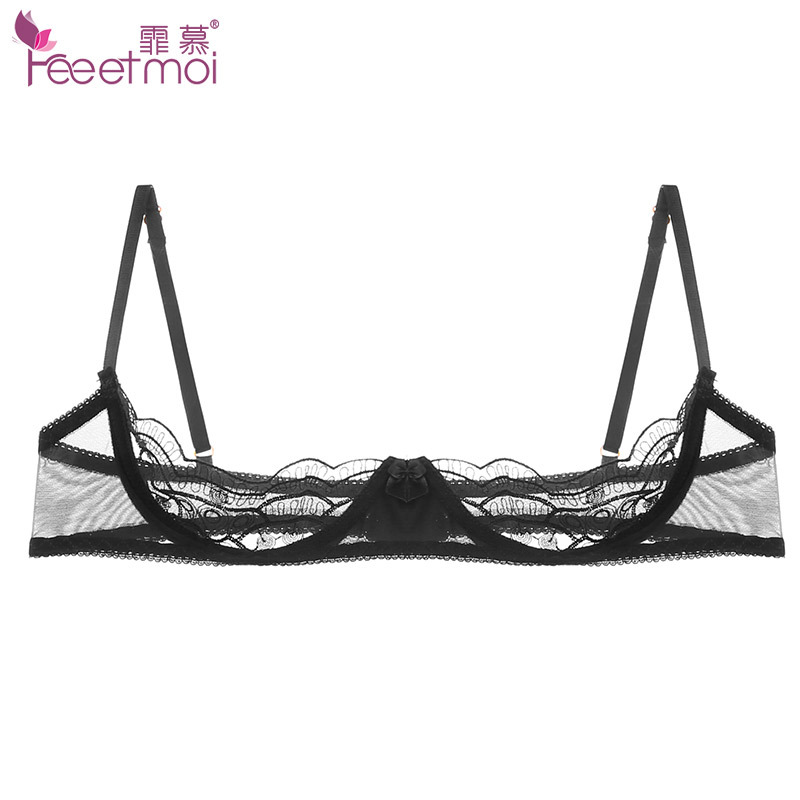 半托式镂空文胸套装女士蕾丝胸罩性感半杯内衣胸托奶罩含钢圈