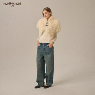 SukiBySuki sagafurs廓形皮草坎肩立领短款外套