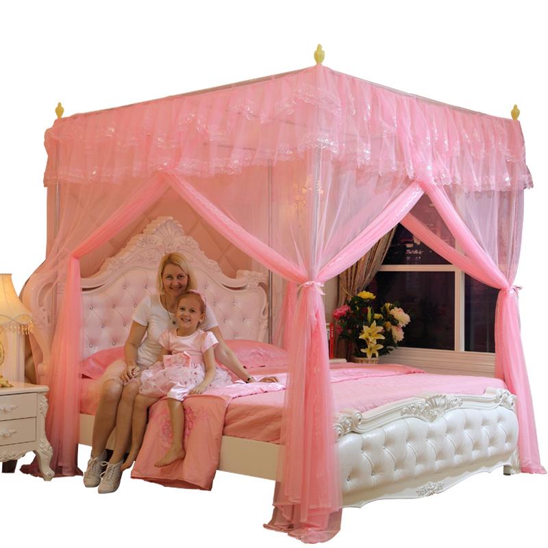 宫廷公主三开门蚊帐方顶不锈钢支架落地式加密1.5/1.8m床双人家用