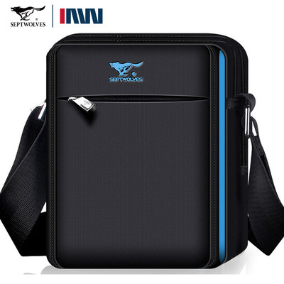 七匹狼男士单肩包休闲小斜挎包帆布牛津布竖款加厚多功能迷你小包