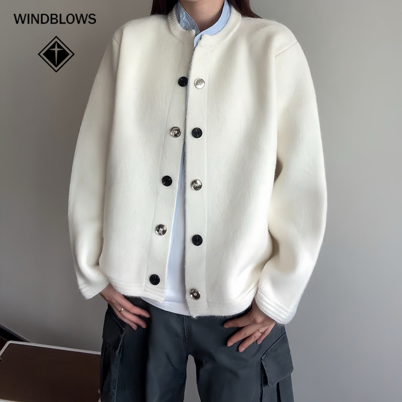 WIND BLOWS毛衣假两件外套男女同款2025秋冬新款针织开衫上衣厚,女装/女士精品,短外套,淘宝优惠券,粉丝福利购,淘宝优惠卷