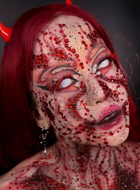 万圣节脸贴cos恶魔脸部妆容diy立体碎钻贴纸带背胶节日氛围感装饰