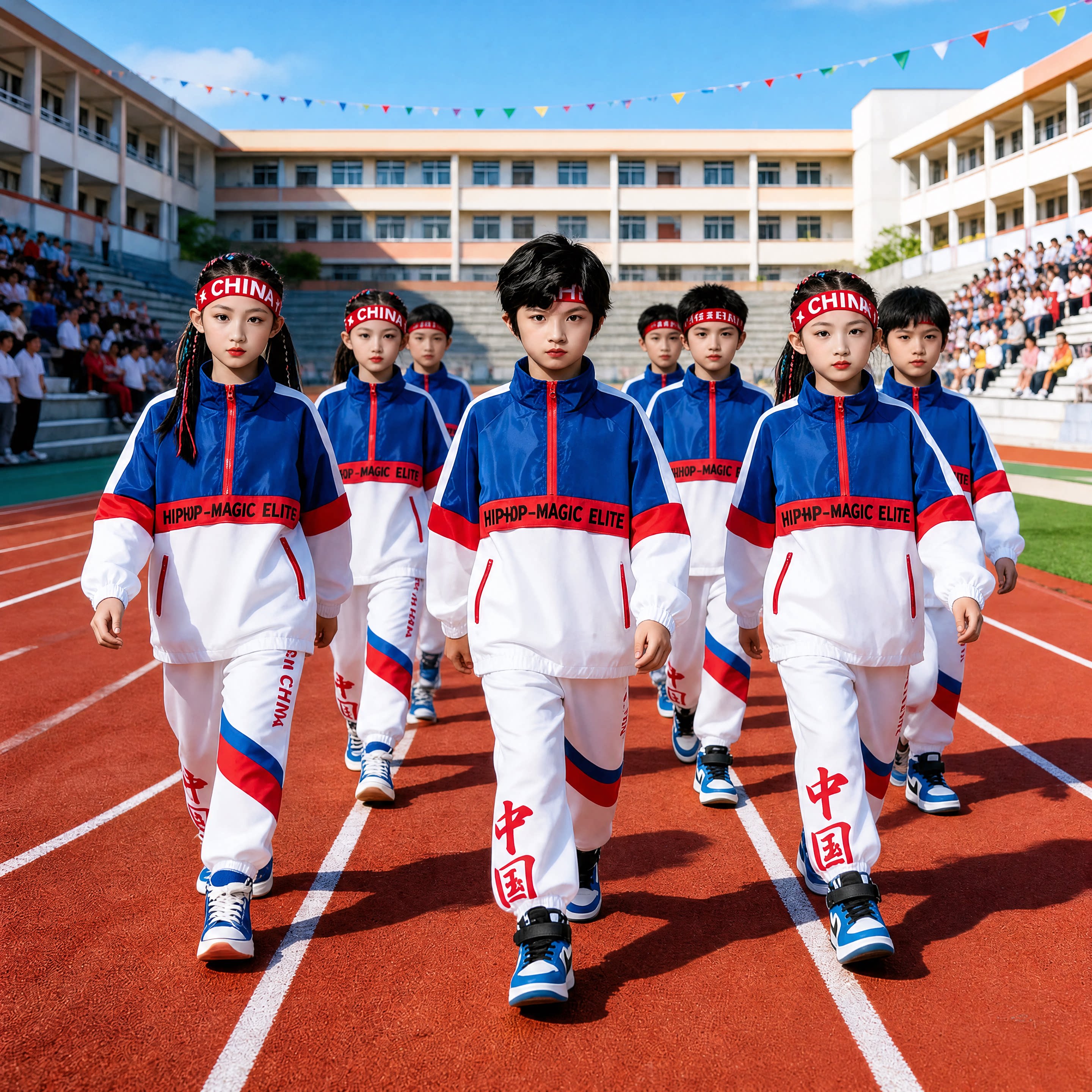 儿童啦啦队演出服中国风爵士嘻哈舞蹈潮服小学生运动会开幕式服装